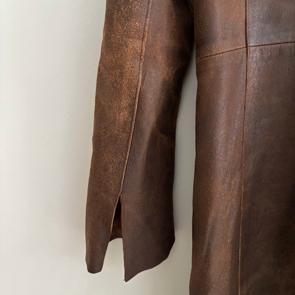 Vintage Mackage Brown Leather Trench Coat Jacket Size M - Picture 7 of 9
